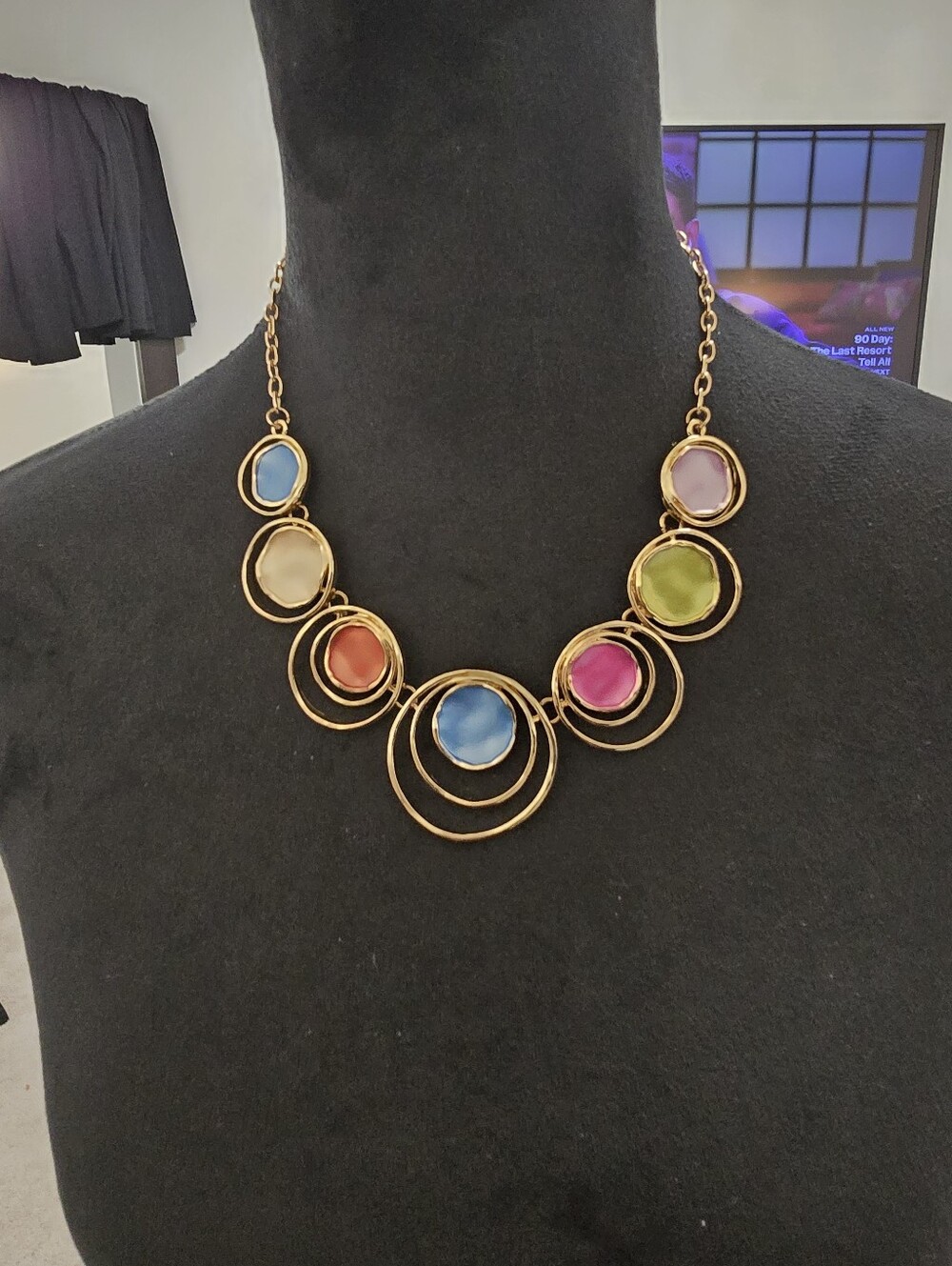 Vintage Multicolor Glass Stone Gold-Tone Statement Necklace